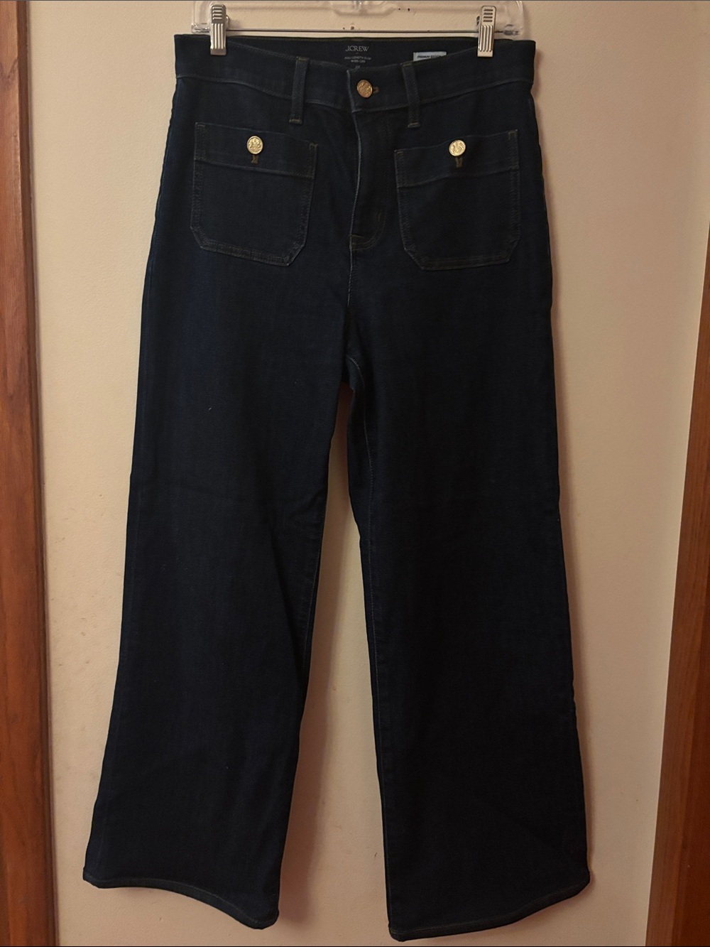 J. Crew Dark Navy Wide-Leg Jeans with Front Patch Pockets
